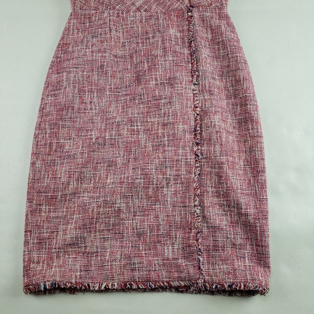 Banana Republic Tweed Fringe Dress Womens 4 Pink Sheath V Neck Faux Wrap - Picture 2 of 13